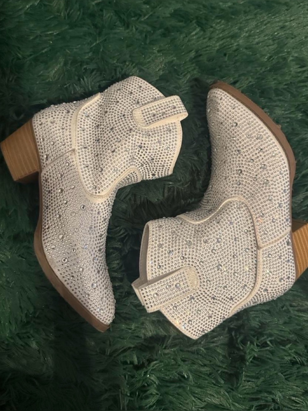 Kids Girls Sparkling White Rhinestone Western Ankle Boots Size 13 Links